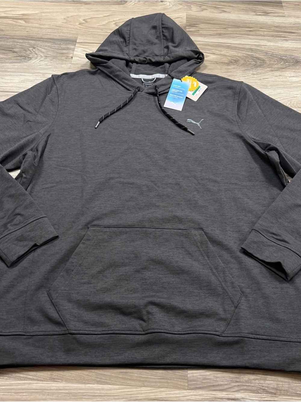 Puma Cloudspun Progress Pullover Hoodie Performance Black Heather Men Large $90